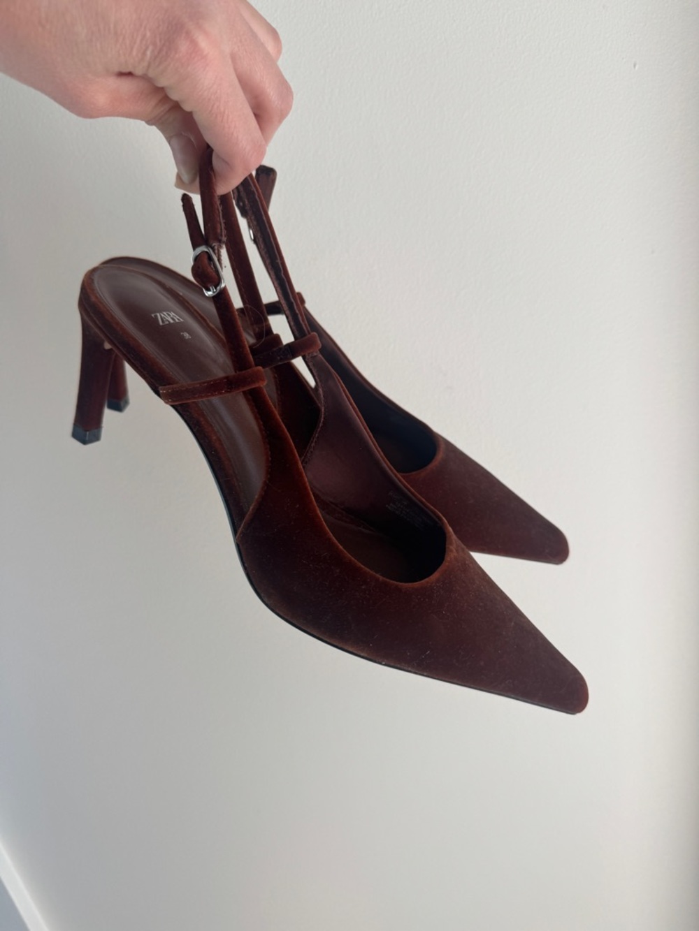 Zara Dark Brown Pointed Slingback Mules - Picture 6 of 7